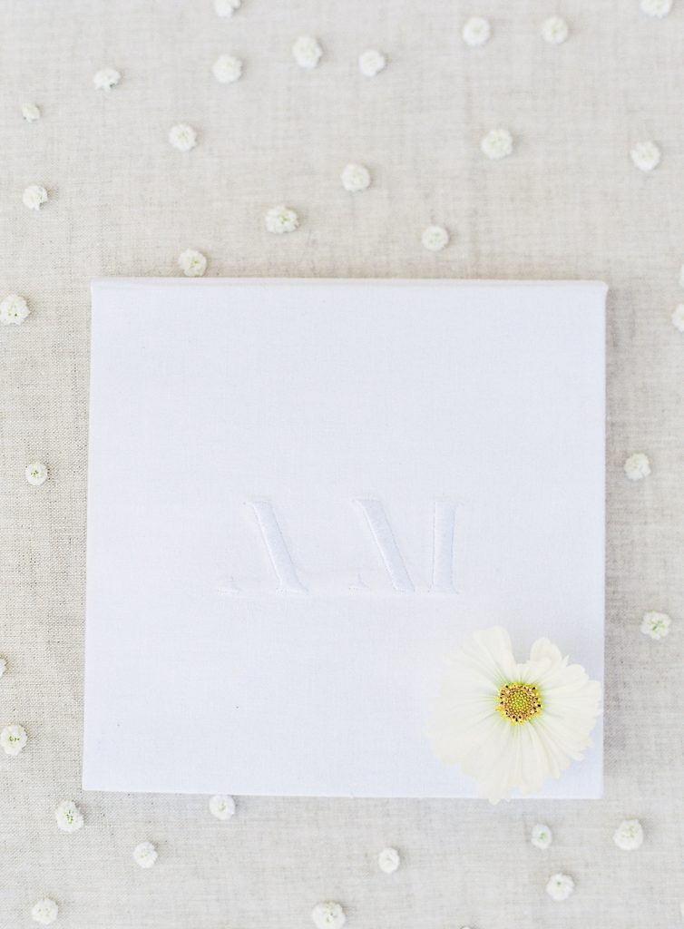 Linen ivory invitation suite box for luxury destination wedding in Turin Italy. Photographed by wedding photographers in Charleston Amy Mulder Photography.