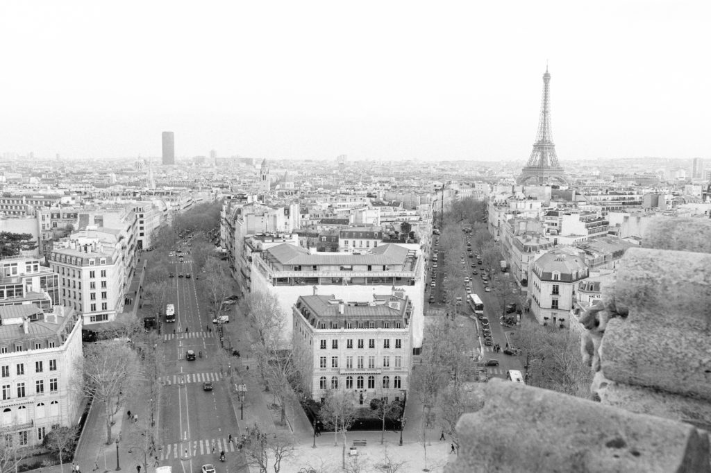 Paris from the top of Arc de Triophe. Photographed by Wedding photographers in France, Amy Mulder Photography