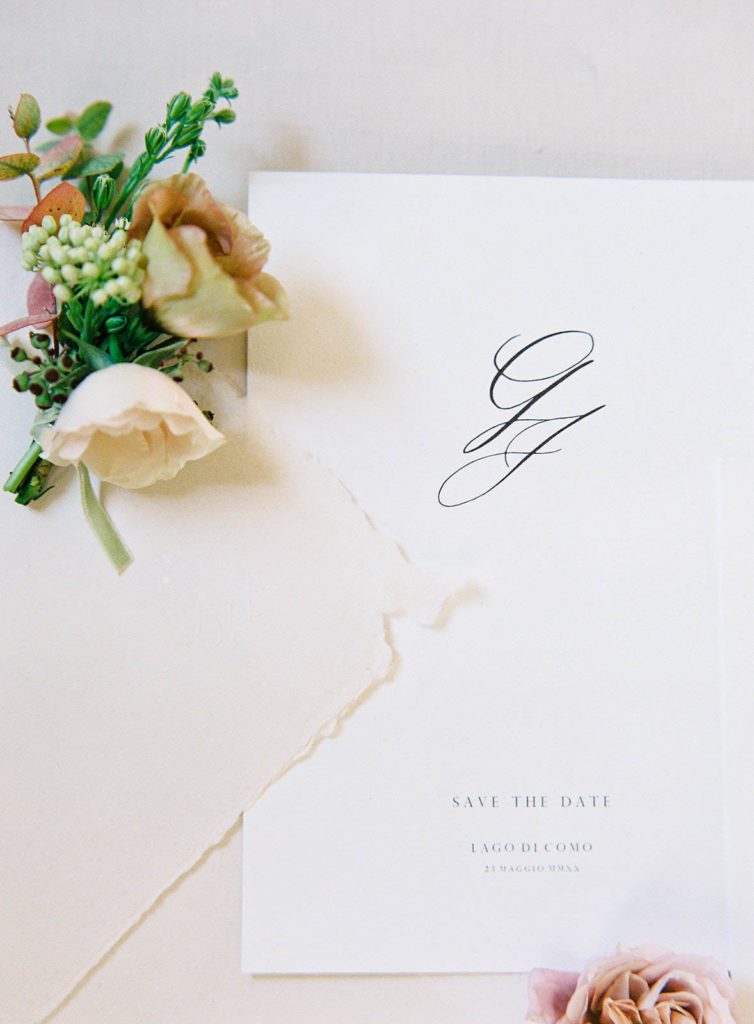Custom monogram for bride and groom's wedding invitation suite for luxury wedding at Villa Sola Cabiati on Lake Como, Italy. Photographed by Italy wedding photographer, Amy Mulder Photography.