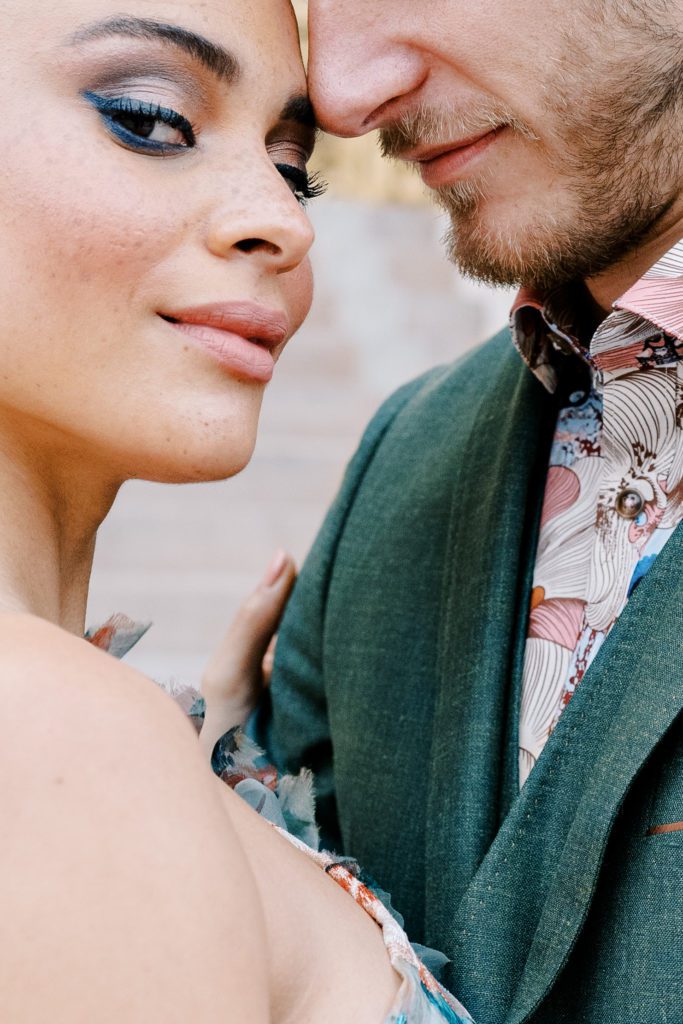 Elopement in Paris Inspired by Dior with colorful couture gown photographed by wedding photographers in France Amy Mulder Photography 