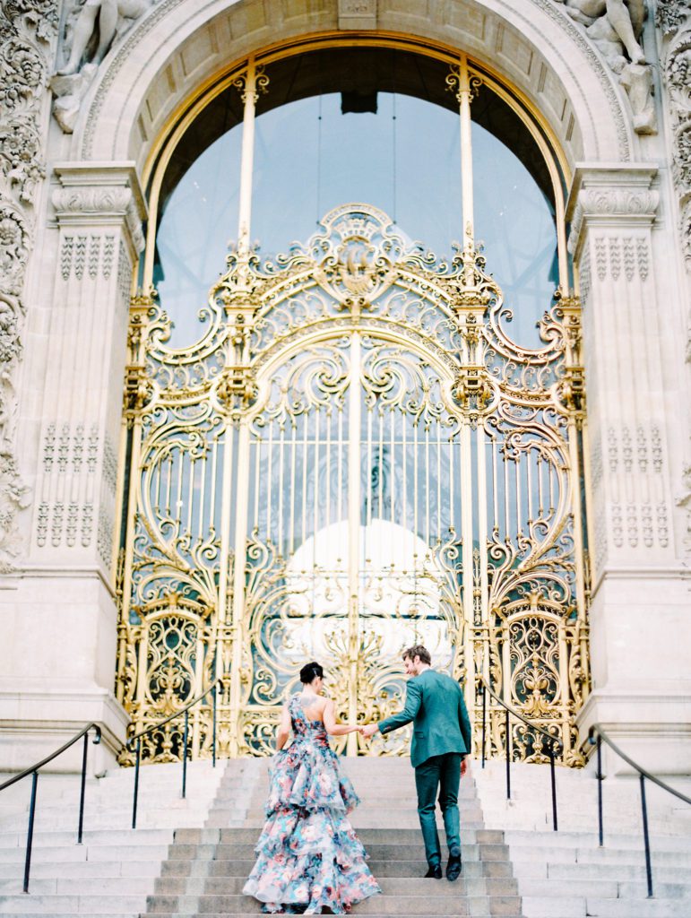Elopement in Paris Inspired by Dior at Petite Palace with colorful couture gown photographed by wedding photographers in France Amy Mulder Photography 