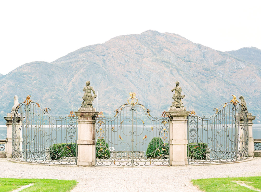 Gates of Villa Sola Cabiati looking on to Lake Como in Italy