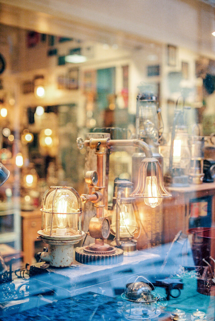 Unique lamps in an antique store in Paris France