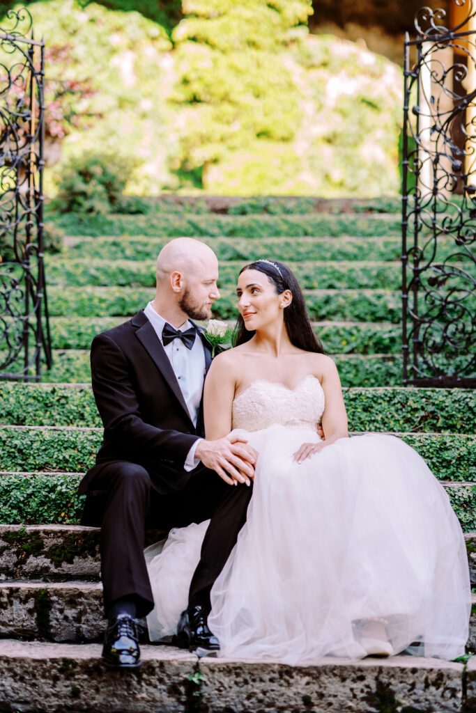 film photograph of bride and groom  at Lake Como elopement in Italy at Villa la Cassianella photographed by Lake Como photographer