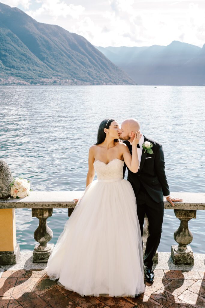 film photograph of bride and groom  at Lake Como elopement in Italy at Villa la Cassianella photographed by Lake Como photographer