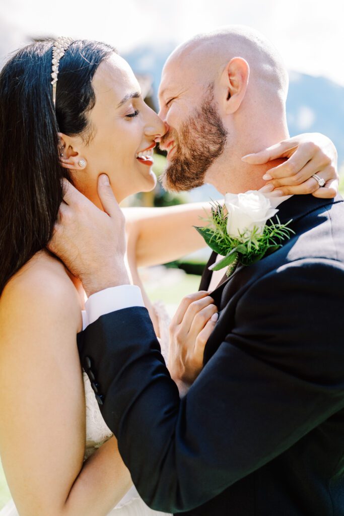 film photograph of bride and groom at Lake Como elopement in Italy at Villa la Cassianella photographed by Lake Como photographer