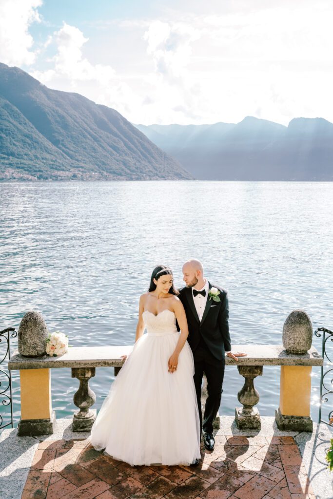 film photograph of bride and groom  at Lake Como elopement in Italy at Villa la Cassianella photographed by Lake Como photographer