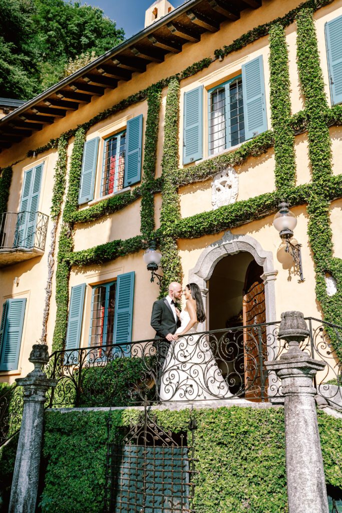 film photograph of bride and groom  at Lake Como elopement in Italy at Villa la Cassianella photographed by Lake Como photographer