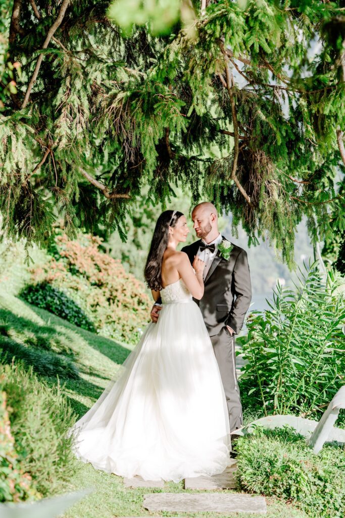 film photograph of bride and groom  at Lake Como elopement in Italy at Villa la Cassianella photographed by Lake Como photographer