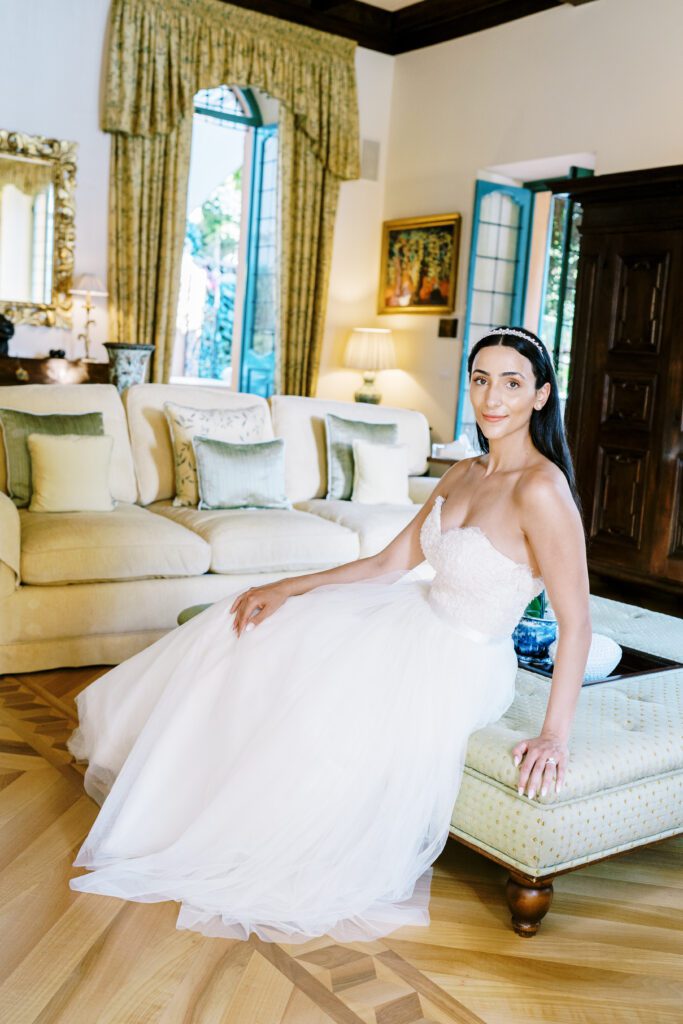 film photograph of bride at Lake Como elopement in Italy at Villa la Cassianella photographed by Lake Como photographer