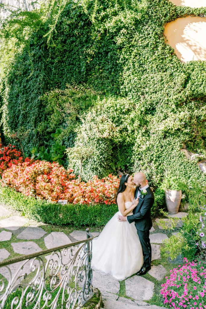 film photograph of bride and groom  at Lake Como elopement in Italy at Villa la Cassianella photographed by Lake Como photographer