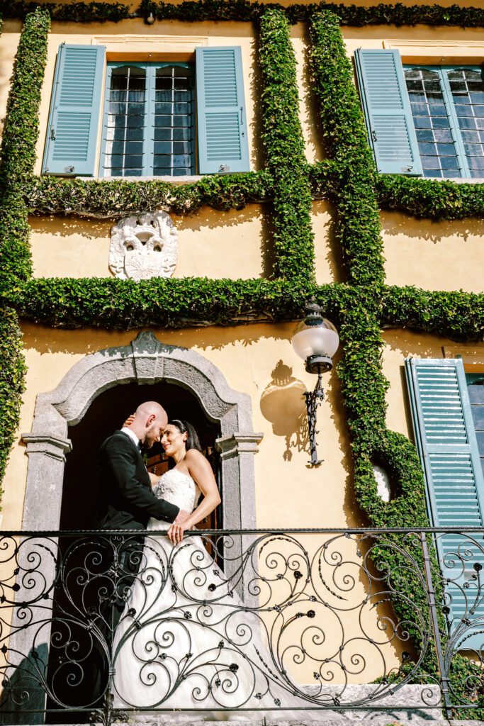 film photograph of bride and groom  at Lake Como elopement in Italy at Villa la Cassianella photographed by Lake Como photographer