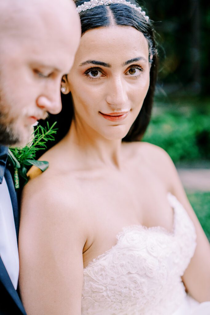 film photograph of bride at Lake Como elopement in Italy at Villa la Cassianella photographed by Lake Como photographer