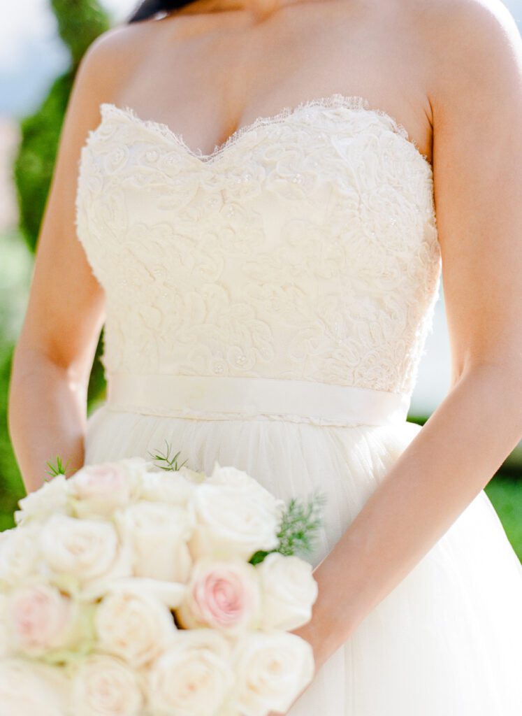 film photograph of bride at Lake Como elopement in Italy at Villa la Cassianella photographed by Lake Como photographer