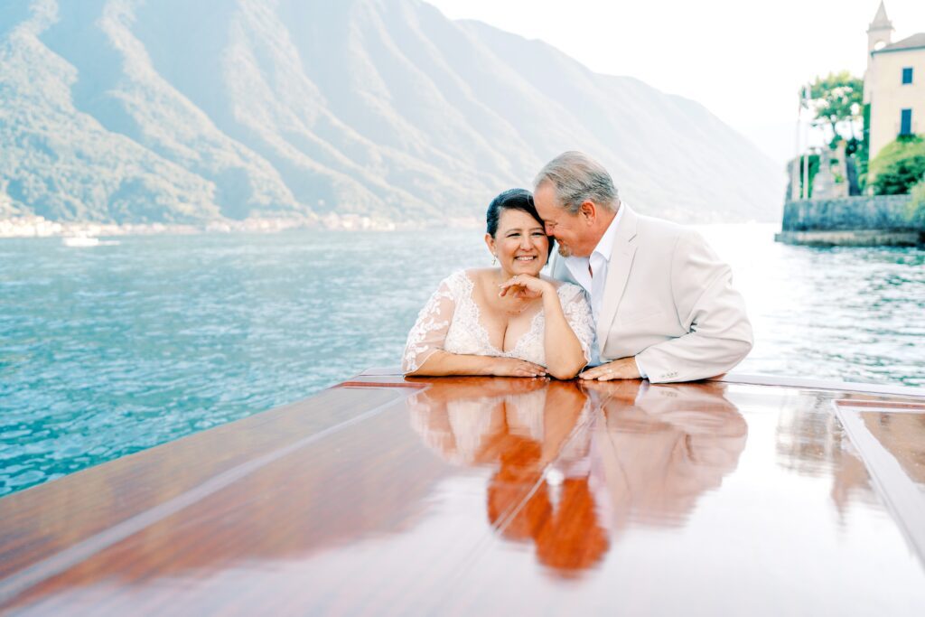 Lake Como Anniversary session on boat ride photographed by Lake Como photographer