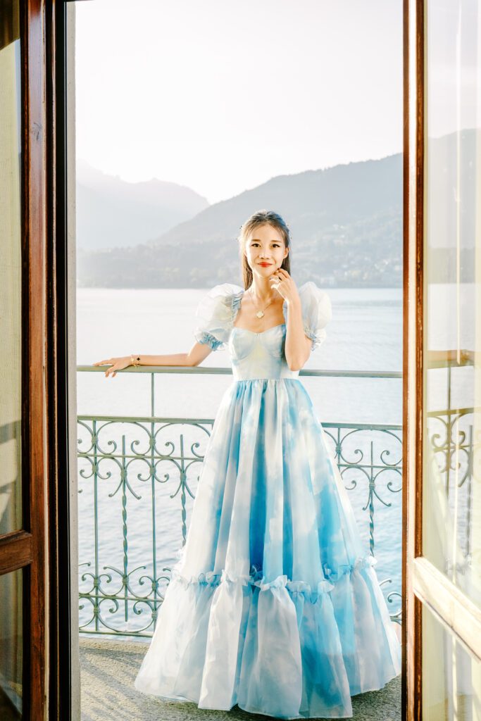 Barbie fashion inspired Lake Como engagement session at Grand Hotel Tremezzo photographed by Lake Como photographer