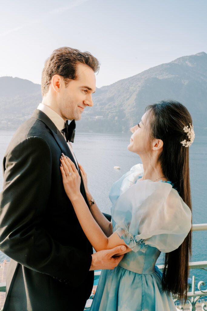 Barbie fashion inspired Lake Como engagement session at Grand Hotel Tremezzo photographed by Lake Como photographer