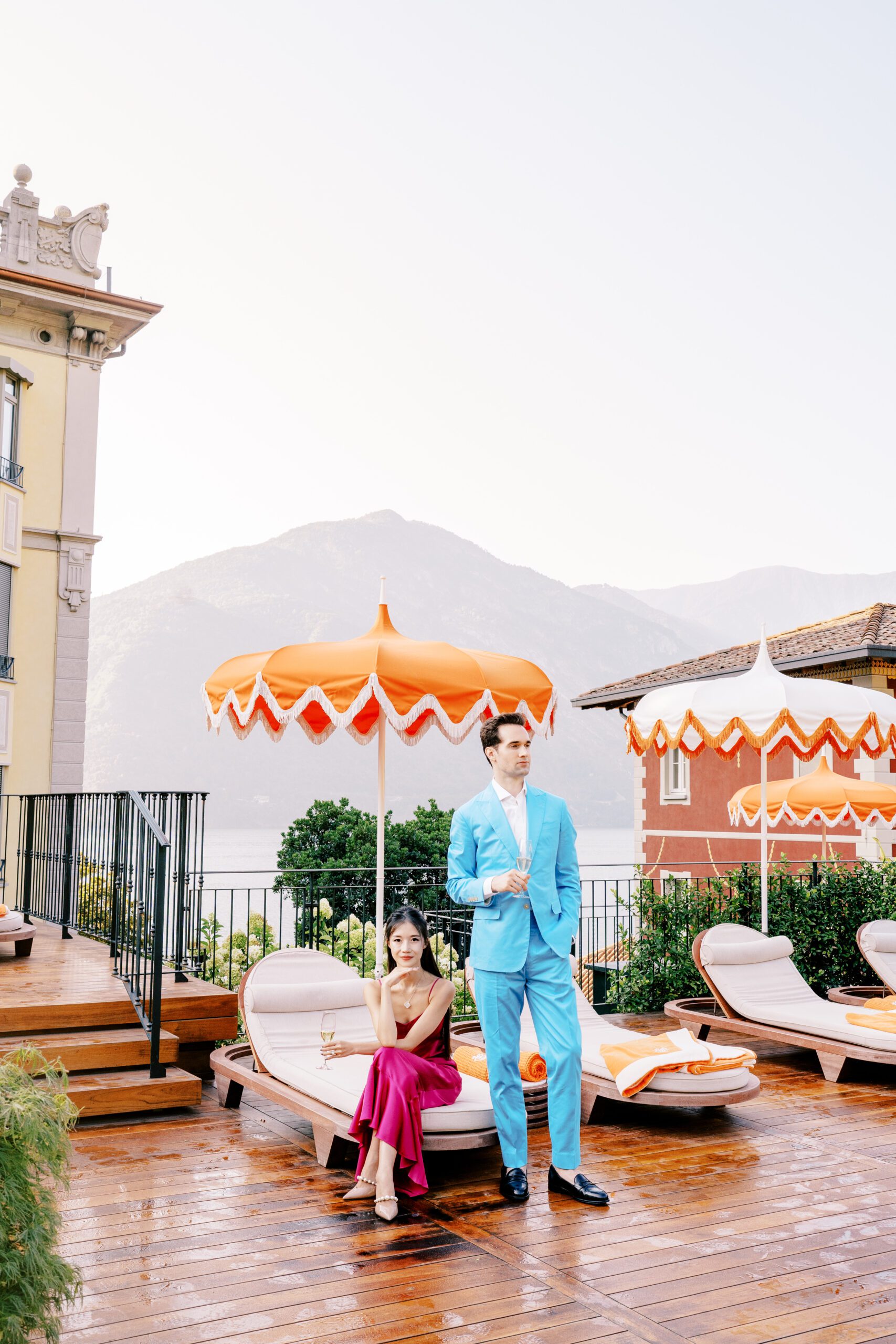 Barbie Inspired Engagement session on Lake Como at Grand Hotel Tremezzo photographed by Lake Como Photographer