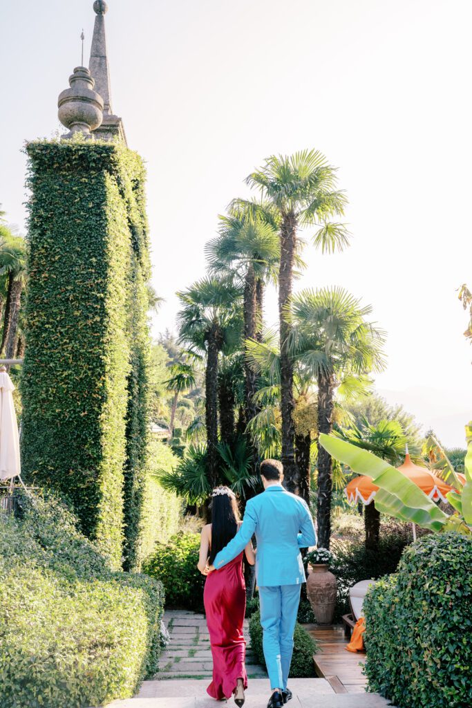 Barbie fashion inspired Lake Como engagement session at Grand Hotel Tremezzo photographed by Lake Como photographer