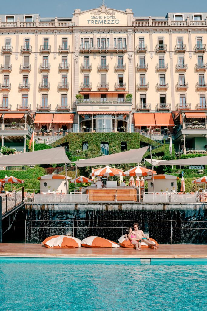 Barbie fashion inspired Lake Como engagement session at Grand Hotel Tremezzo photographed by Lake Como photographer