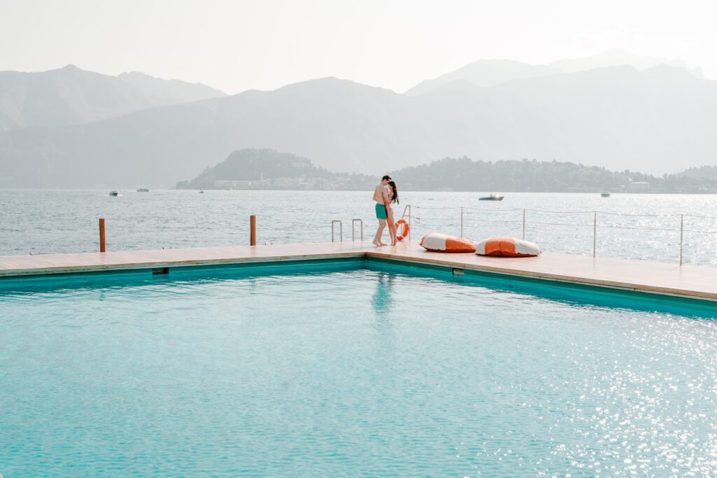 Barbie fashion inspired Lake Como engagement session at Grand Hotel Tremezzo photographed by Lake Como photographer