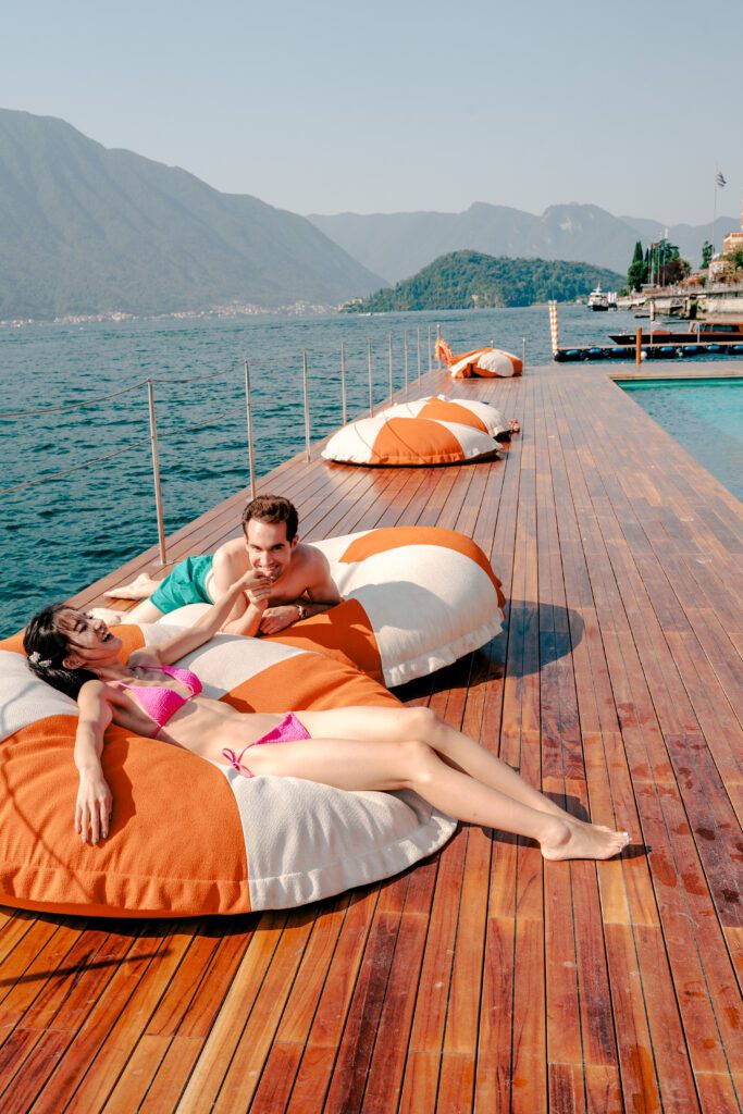 Barbie fashion inspired Lake Como engagement session at Grand Hotel Tremezzo photographed by Lake Como photographer