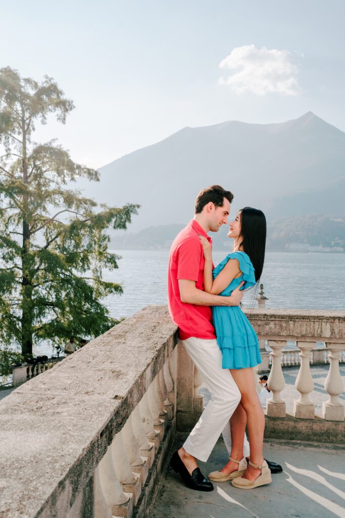 Barbie fashion inspired Lake Como engagement session at Villa Melzi photographed by Lake Como photographer