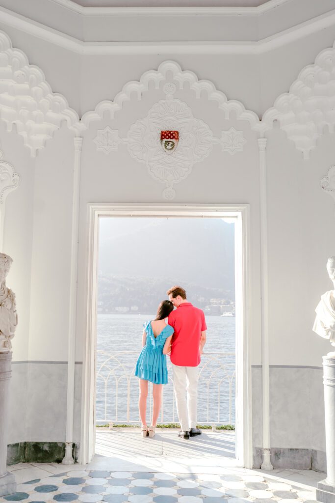 Barbie fashion inspired Lake Como engagement session at Villa Melzi photographed by Lake Como photographer